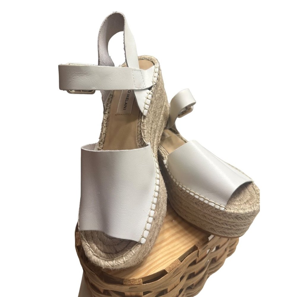 Antonio Melani White Sandals Size 6.5M Leather Wedge Espadrille